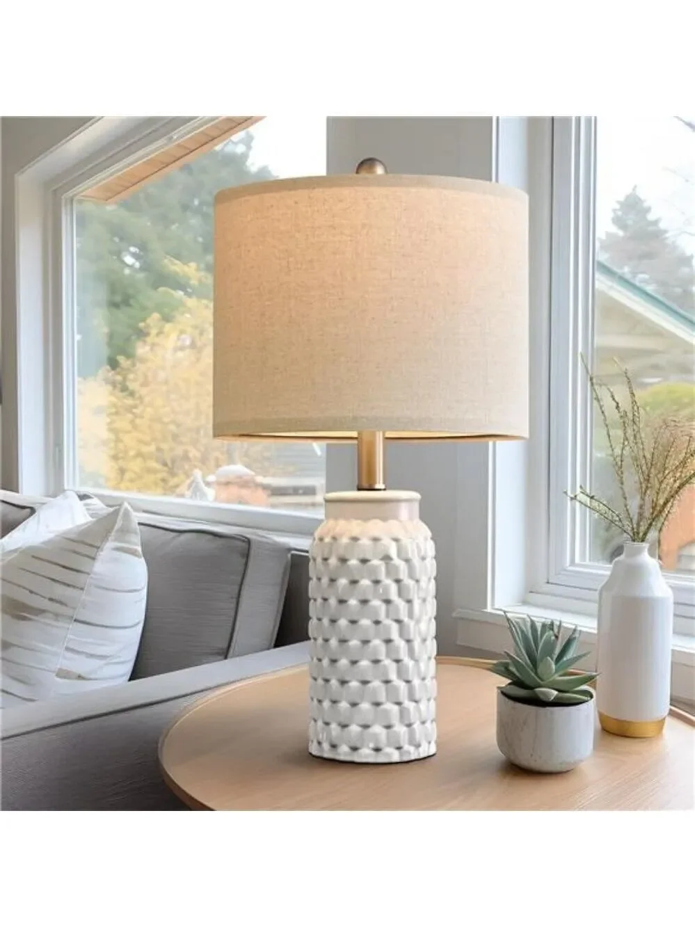 White ceramic table lamp set of 2 modern farmhouse bedside lamps for bedroom